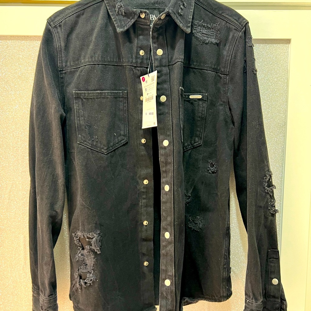 Zara Black Distressed Shirt Jacket